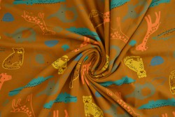 Cotton jersey print - wow 64-44 donker okergeel