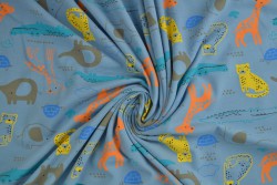 Cotton jersey print - wow 64-138 staalblauw