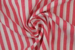 Katoen boerenbont strepen 6.5 mm 165-02 donker roze