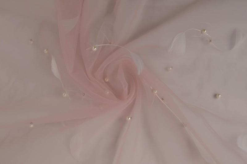 Mesh feather and pearls 09-19 old pink